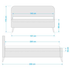 Letto imbottito KARELIA Velluto Ravi: grigio marrone - 140 x 200cm - Senza rete a doghe