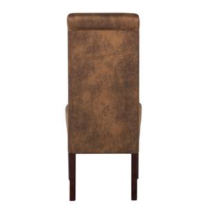 Gestoffeerde stoel Nello IV microvezel/massief rubberboomhout - vintage bruin/donkerbruin - Set van 2