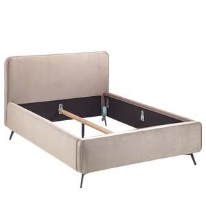 Gestoffeerd bed KARELIA Velours Ravi: Beige	 - 140 x 200cm - Zonder lattenbodem