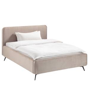 Gestoffeerd bed KARELIA Velours Ravi: Beige	 - 160 x 200cm - Zonder lattenbodem