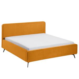 Gestoffeerd bed KARELIA Velours Ravi: Mosterdgeel - 200 x 200cm - Zonder lattenbodem