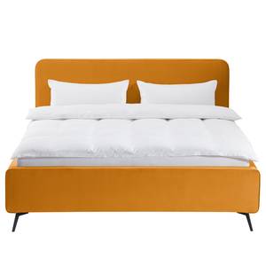 Lit capitonné KARELIA Velours Ravi: Jaune moutarde - 200 x 200cm - Sans sommier