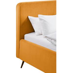 Letto imbottito KARELIA Velluto Ravi: giallo senape - 200 x 200cm - Senza rete a doghe