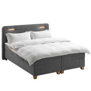 Lit boxspring Woodmore Éclairage inclus - Gris foncé - 140 x 200cm