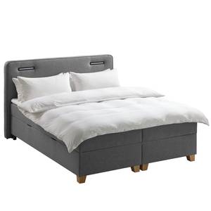 Lit boxspring Woodmore Éclairage inclus - Gris foncé - 140 x 200cm