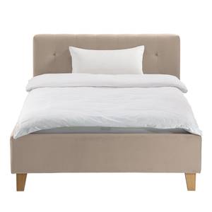 Gestoffeerd bed Woodlake II Velours Ravi: Beige	 - 160 x 200cm - Zonder opbergruimte