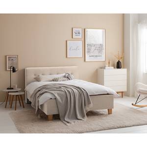 Gestoffeerd bed Woodlake II Velours Ravi: Beige	 - 160 x 200cm - Zonder opbergruimte