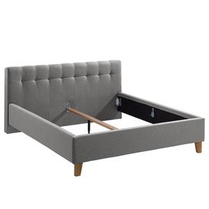 Gestoffeerd bed Woodlake I Geweven stof Mavie: Grijs - 200 x 200cm - Zonder opbergruimte