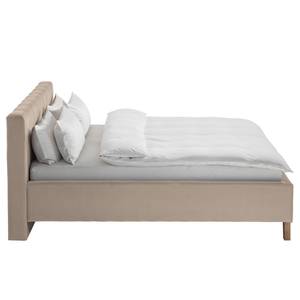 Gestoffeerd bed Woodlake II Velours Ravi: Beige	 - 200 x 200cm - Zonder opbergruimte