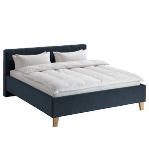 Lit capitonné Woodlake II Velours Ravi: Bleu foncé - 200 x 200cm - Sans espace de rangement