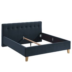 Lit capitonné Woodlake II Velours Ravi: Bleu foncé - 200 x 200cm - Sans espace de rangement