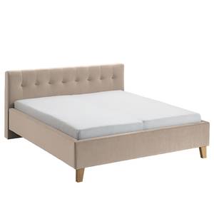 Lit capitonné Woodlake II Velours Ravi: Beige	 - 180 x 200cm - Sans espace de rangement