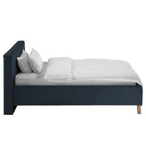 Lit capitonné Woodlake II Velours Ravi: Bleu foncé - 160 x 200cm - Sans espace de rangement