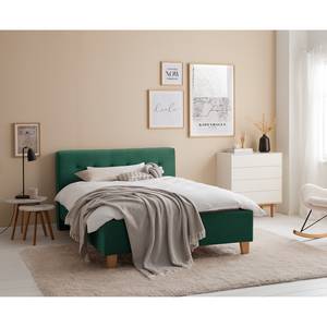 Letto imbottito Woodlake II Velluto Ravi: verde antico - 160 x 200cm - Senza portaoggetti interno