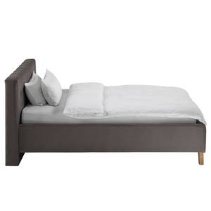 Letto imbottito Woodlake II Velluto Ravi: grigio marrone - 140 x 200cm - Senza portaoggetti interno