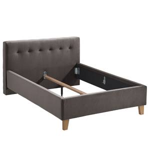 Lit capitonné Woodlake II Velours Ravi: Gris marron - 140 x 200cm - Sans espace de rangement