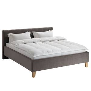 Letto imbottito Woodlake II Velluto Ravi: grigio marrone - 180 x 200cm - Senza portaoggetti interno