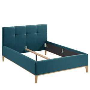 Lit capitonné Kaarina Tissu Mavie: Bleu paon - 140 x 200cm - Sans espace de rangement