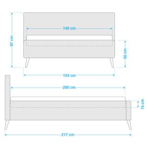 Letto imbottito Kaarina Tessuto Mavie: blu pavone - 140 x 200cm - Senza portaoggetti interno