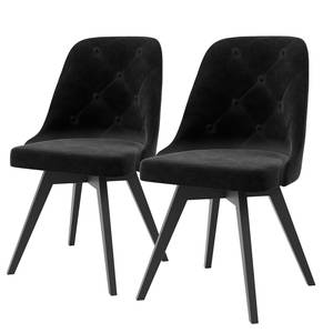 Gestoffeerde stoelen Lux I (set van 2) fluweel/massief eikenhout - Stof Vika: Zwart - Zwart