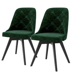 Gestoffeerde stoelen Lux I (set van 2) fluweel/massief eikenhout - Stof Vika: Bos groen - Zwart