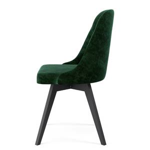 Chaises capitonnées Lux I (lot de 2) Velours / Chêne massif - Tissu Vika : Vert forêt - Noir