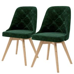 Gestoffeerde stoelen Lux I (set van 2) fluweel/massief eikenhout - Stof Vika: Bos groen - Lichte eikenhouten