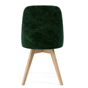 Chaises capitonnées Lux I (lot de 2) Velours / Chêne massif - Tissu Vika : Vert forêt - Chêne clair