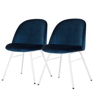 Gestoffeerde stoelen Ally I (set van 2) fluweel/metaal - Stof Vika: Nachtblauw - Wit