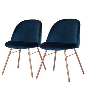 Gestoffeerde stoelen Ally I (set van 2) fluweel/metaal - Stof Vika: Nachtblauw - Koper