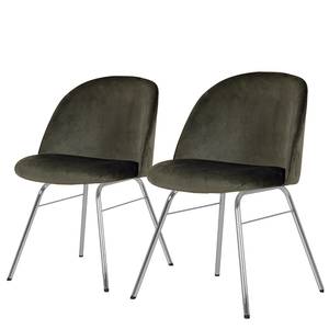 Gestoffeerde stoelen Ally I (set van 2) fluweel/metaal - Stof Vika: Khaki - Zilver