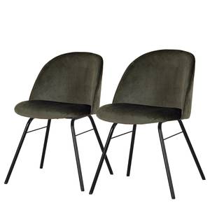 Chaises capitonnées Ally I (lot de 2) Velours / Métal - Tissu Vika : Kaki - Noir