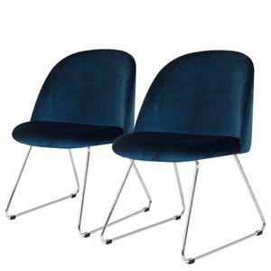 Gestoffeerde stoelen Ally II (set van 2) fluweel/metaal - Stof Vika: Nachtblauw - Zilver