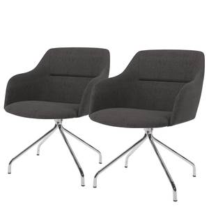 Chaises à accoudoirs Sofia II (lot de 2) Tissu / Métal - Tissu Dyre : Anthracite - Argenté