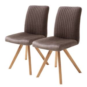 Gestoffeerde stoelen Ondes (set van 2) microvezel & geweven stof/massief wild eikenhout - bruin/wild eikenhout