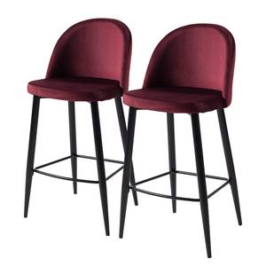 Barstoelen Jacklin II (2 stuk) fluweel/metaal - zwart - Bordeauxrood