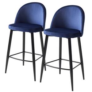 Sedia da bar Jacklin II (2 pezzi) Velluto / Metallo - Nero - Blu scuro