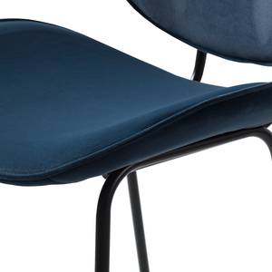 Chaise de bar Jerell (lot de 2) Velours / Métal - Noir - Bleu foncé