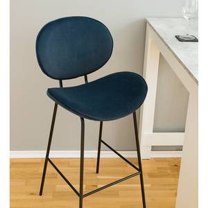 Chaise de bar Jerell (lot de 2) Velours / Métal - Noir - Bleu foncé