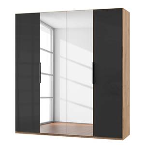 Drehtürenschrank Level 36 C Plankeneiche Dekor / Glas Grau - 200 x 216 cm - Ohne - 2 Spiegeltüren