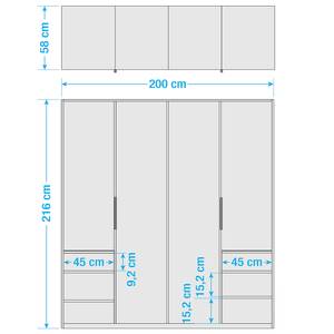 Draaideurkast Level 36 C Eiken planken look/Glas grijs - 200 x 216 cm - meer dan 5 lades - Zonder spiegeldeuren