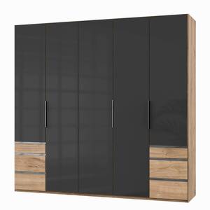 Armoire Level 36C Imitation chêne parqueté / Verre gris - 250 x 236 cm - Plus de 5 tiroirs - Sans portes miroir