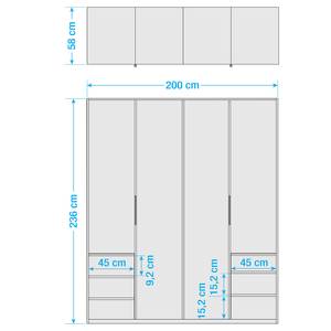 Drehtürenschrank Level 36 C Plankeneiche Dekor / Glas Grau - 200 x 236 cm - Mehr als 5 Schubladen - 2 Spiegeltüren