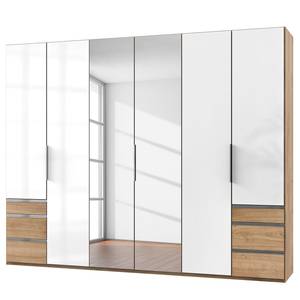 Drehtürenschrank Level 36 C Hochglanz Weiß / Eiche Dekor - 300 x 236 cm - Mehr als 5 Schubladen - 2 Spiegeltüren