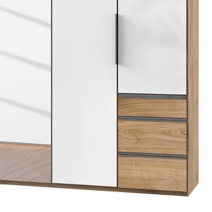 Drehtürenschrank Level 36 C Hochglanz Weiß / Eiche Dekor - 300 x 236 cm - Mehr als 5 Schubladen - 2 Spiegeltüren