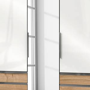 Drehtürenschrank Level 36 C Hochglanz Weiß / Eiche Dekor - 150 x 236 cm - Mehr als 5 Schubladen - 1 Spiegeltür