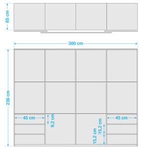 Schwebetürenschrank Level 36 C Hochglanz Weiß / Eiche Dekor - 300 x 236 cm - Mehr als 5 Schubladen