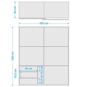 Zweefdeurkast Level 36 C Hoogglans Grijs/Eikenhouten look - 200 x 236 cm - 3