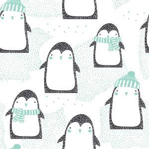 Beaverstoffen beddengoed Penguin katoen - wit/zwart/muntkleurig