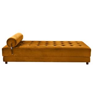 Chaise longue Tavani (met slaapfunctie) fluweel - Velours Deja: Mosterdgeel